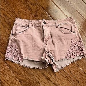 Women's Altered State Pink Lace Trim Denim Shorts